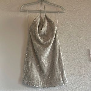Topshop NWT off-white sequined chain dress